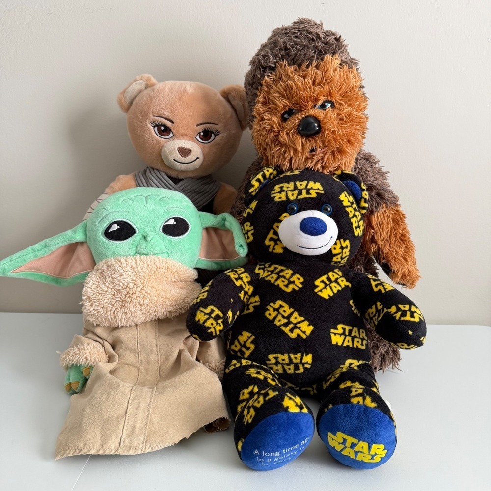 Build A Bear Star Wars Plush Lot Chewbacca Grogu Rey Logo Bear 4 Piece Set